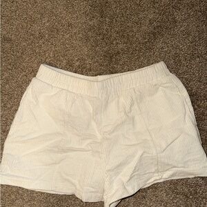Women's White Ribbed Elastic-Waist Shorts